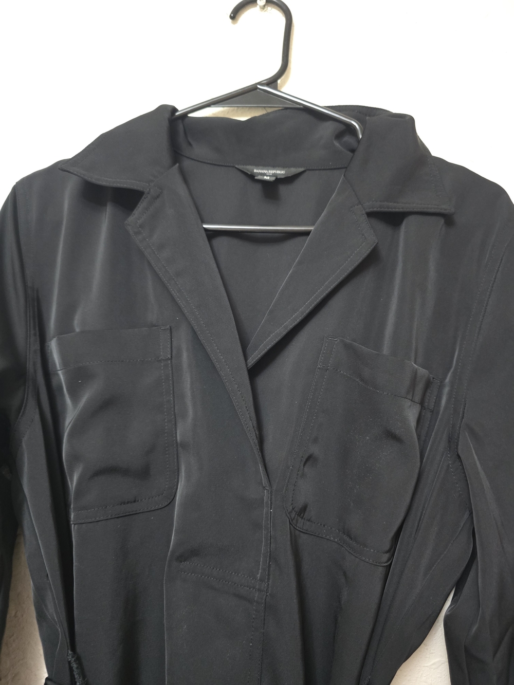 Banana Republic Black Long-Sleeve Shirt Dress with Waist Tie - Picture 5 of 13